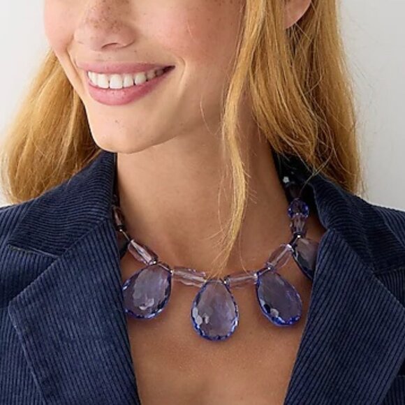 NWT J.CREW FACETED TEARDROP NECKLACE BLUE - Picture 2 of 16